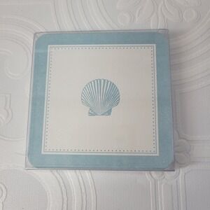 William Arthur Letterpress Nautical Coaster Set 6 Seashell Scallop Blue White